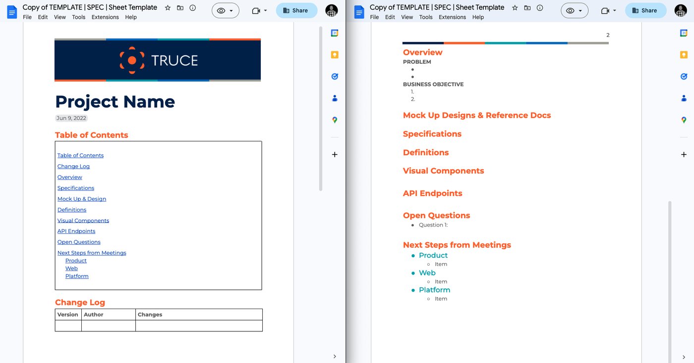 Spec sheet template